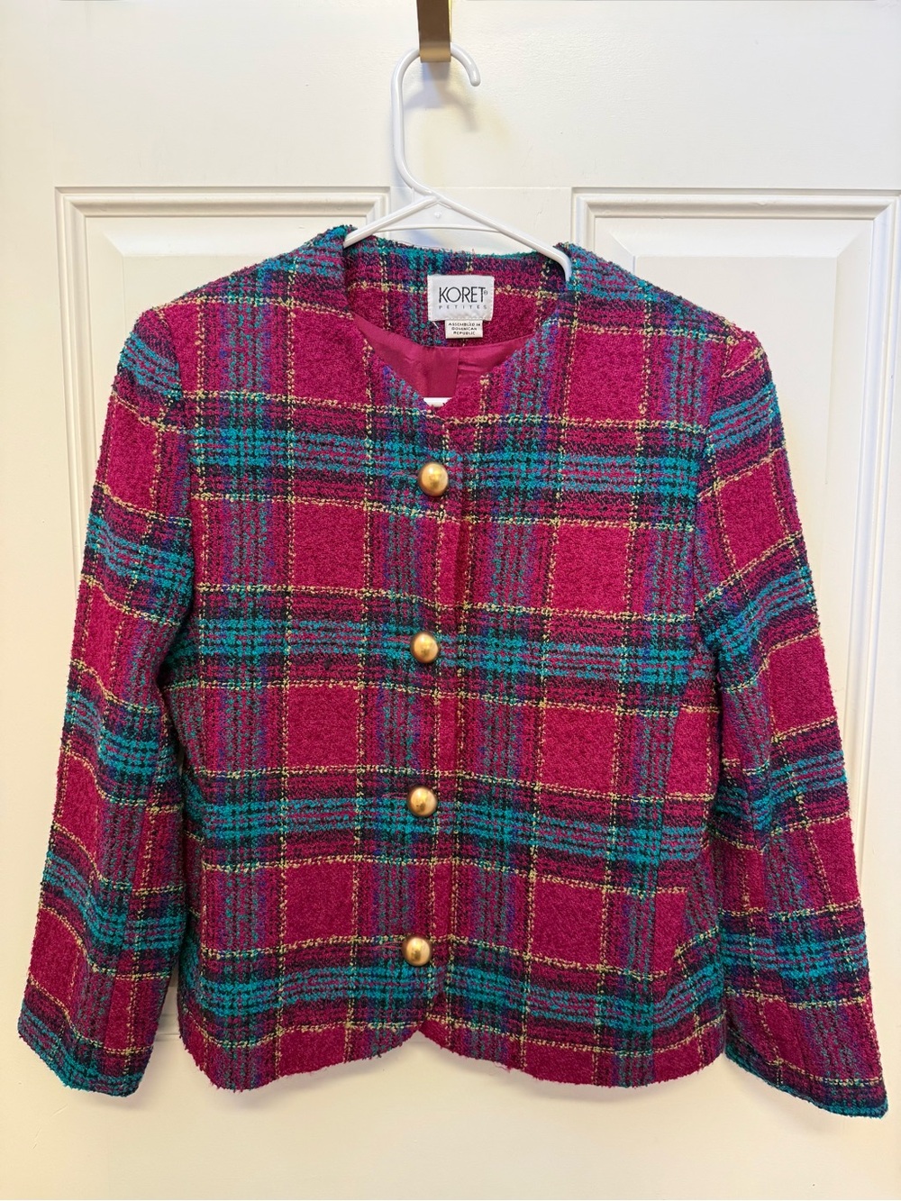 Vintage Koret Petites Plaid Tweed Jacket with Gold Buttons